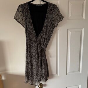 Abercrombie & Fitch Black Mini Wrap Dress with Cream Floral Print